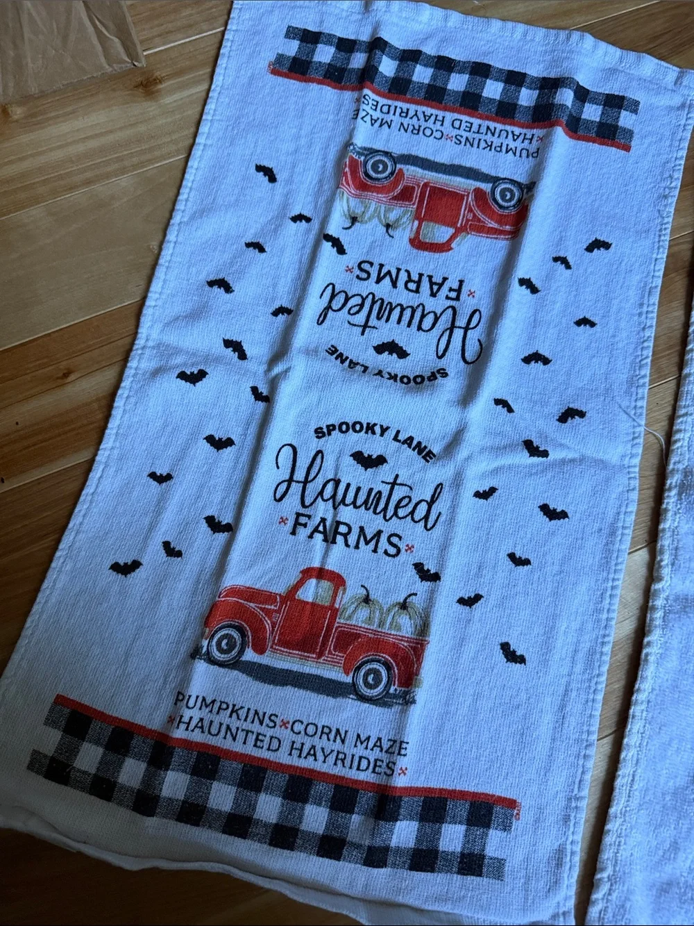 Haunted Farms Halloween Kitchen Towel Set - White & Orange